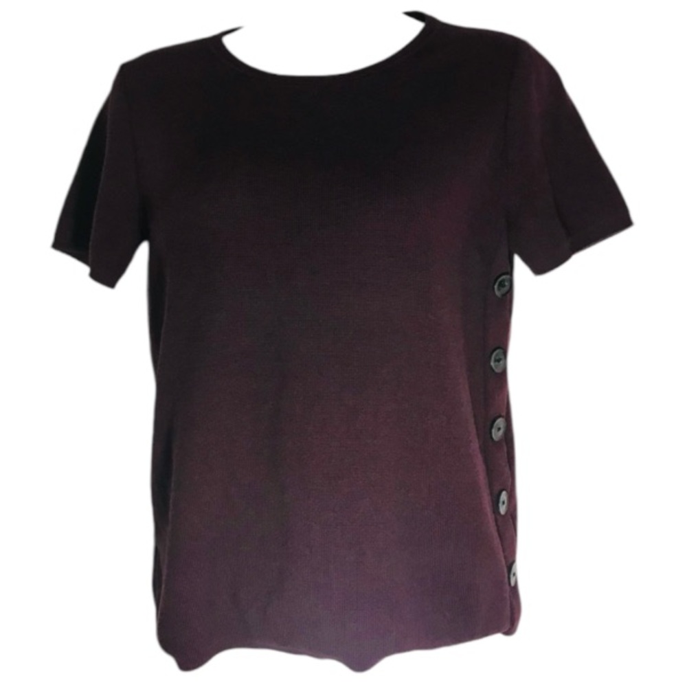 Ann Taylor Women's  Burgundy Short sleeve side button knit sweater size:MP